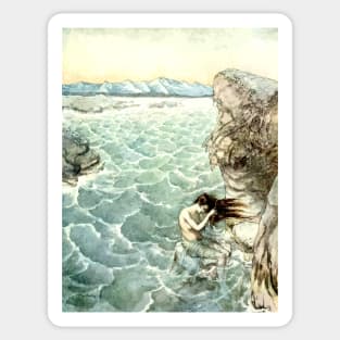 Bathing in a Sea Cove - Arthur Rackham Sticker